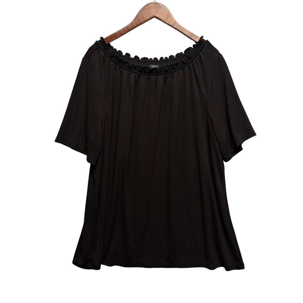 Talbots Blouse Plus Womens 2X Black Off Shoulder Knit Top Dark Feminine